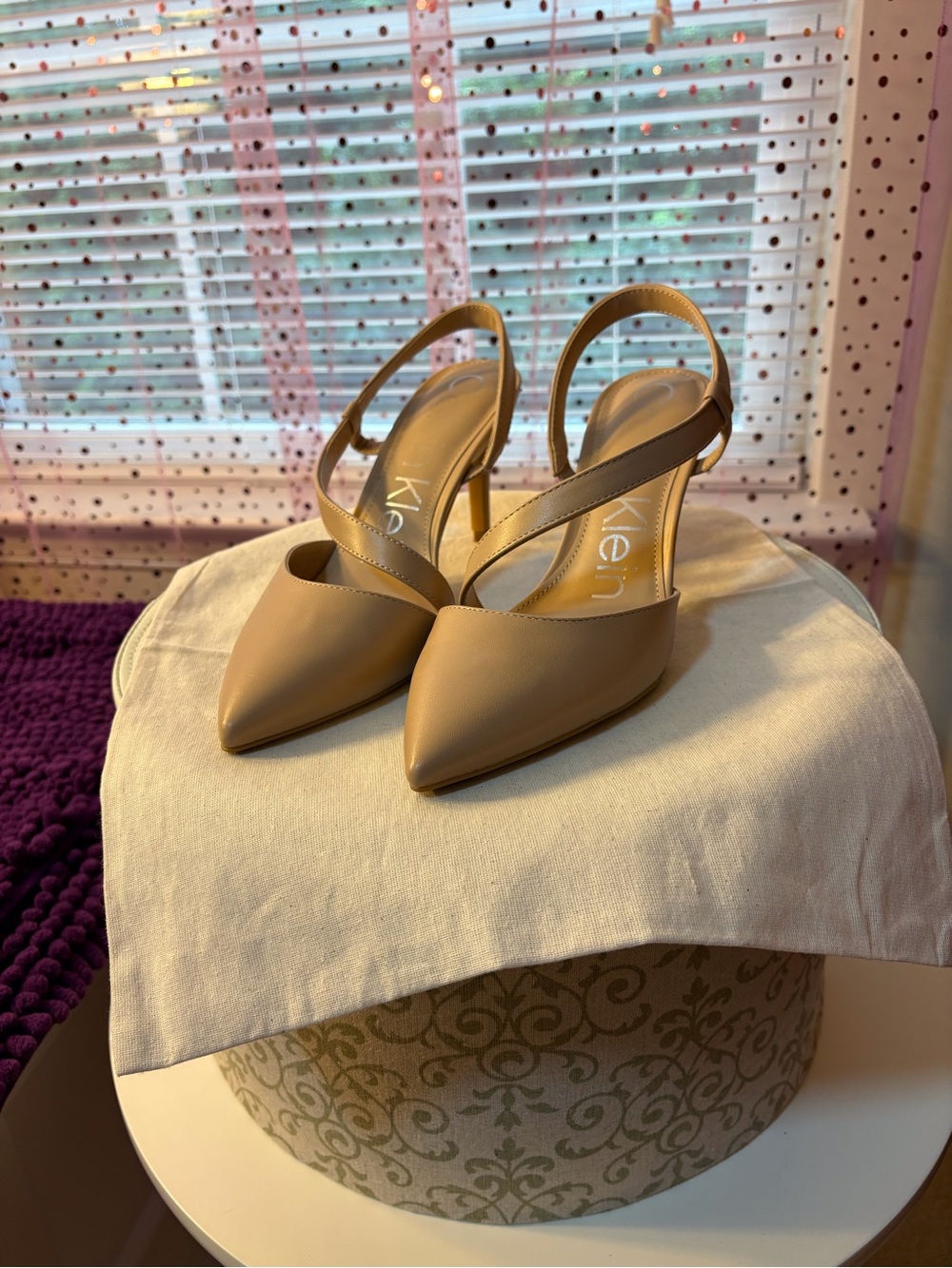 Calvin Klein Nude Pointed-Toe Cross-Strap Heels - Picture 5 of 6